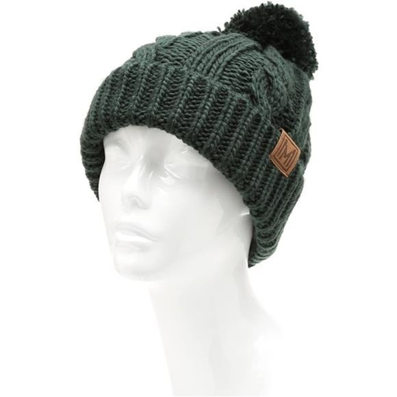 MIRMARU Winter Oversized Cable Knitted Pom Pom Beanie Hat with Fleece Lining.